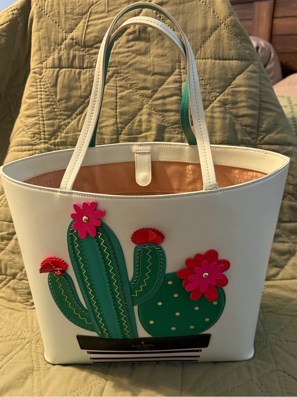 Kate Spade Tote with Green Cactus and Pink Floral Accents